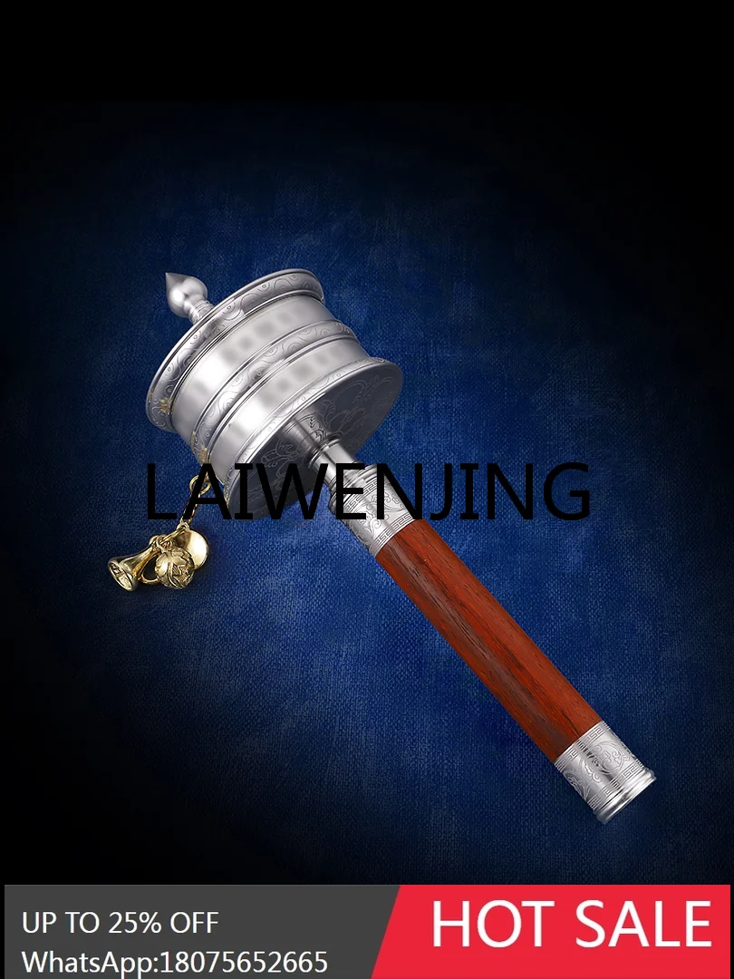 عجلة أسطوانية ذهبية قابلة للتحريك يدويًا على الطراز التبتي من الألومنيوم لتزيين سطح المكتب