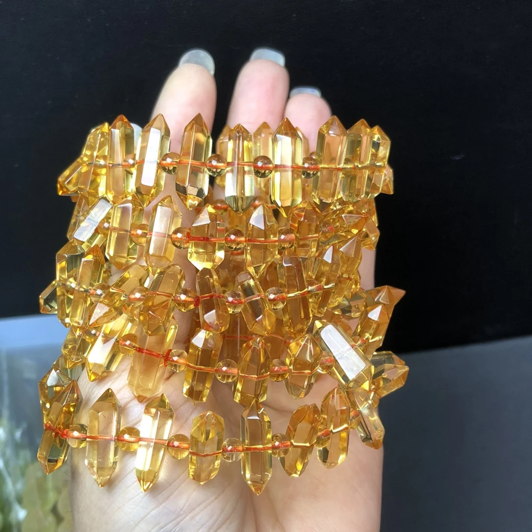 

1 Pc Fengbaowu Natural Citrine Point Bracelet Double Point Beads Crystal Reiki Healing Stone Jewelry Gift For Women Men