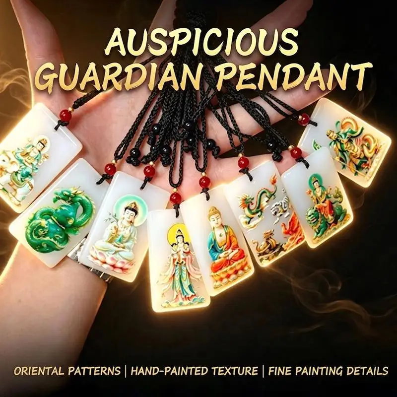 White Glass Guardian Lucky Pendant Hand Painted Auspicious Patterns Hypoallergenic Charm for Necklace Bracelet DIY Jewelry Maki