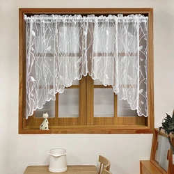 White Small Birds Mesh Triangular Lace Tulle Short Curtain for Kitchen Small Window Cabinet Covering Door Decorative