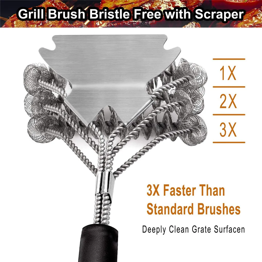 Barbeque Grill Scraper Wire Brush BBQ Grill Portable Extra Wide Scraper Clean Brush with Long Handle