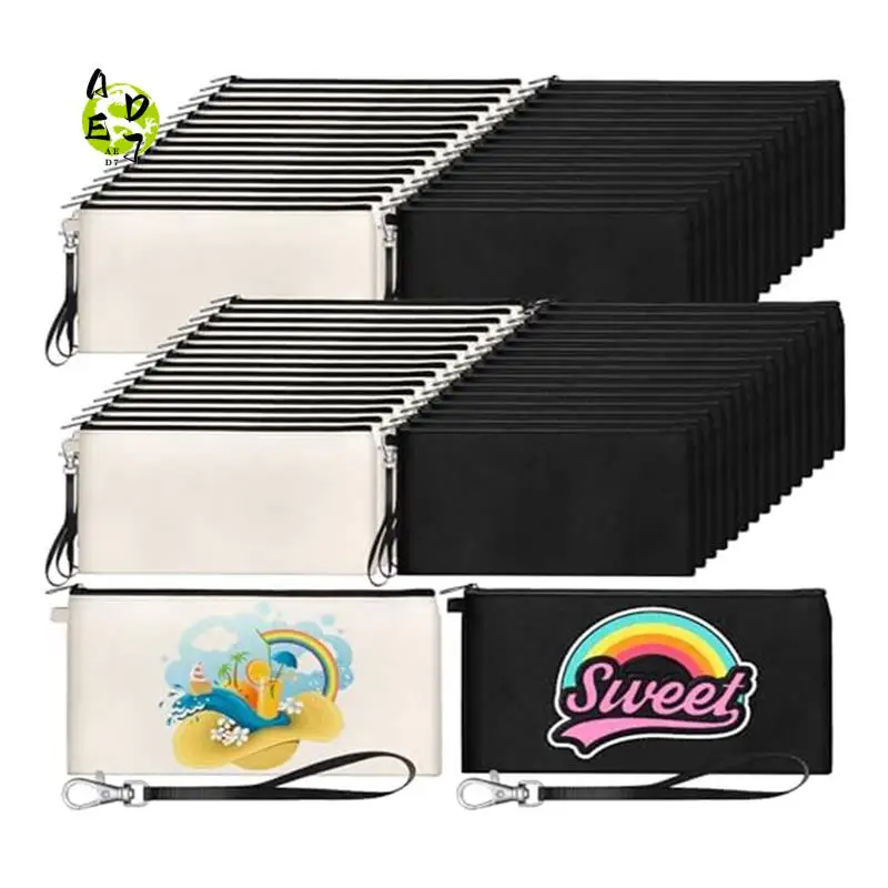 

AED7-60Pieces Sublimated Canvas Cosmetic Bag Blank DIY Heat Transfer Cosmetic Bag, Sublimated Pencil Case For School Trip DIY