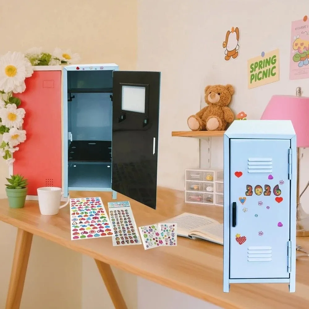 Cute Iron Makeup Storage Cabinet Two Layers Lockable Key Storage Box with A Lock Vertical Cabinet Organizer Box Girl