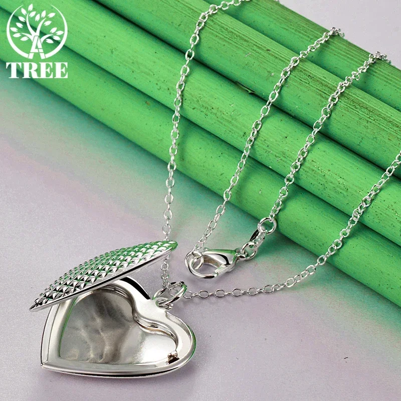 ALITREE 925 Sterling Silver Necklaces Heart Photo Frame Pendant Necklace For Women Fashion Party Wedding Jewelry Birthday Gifts