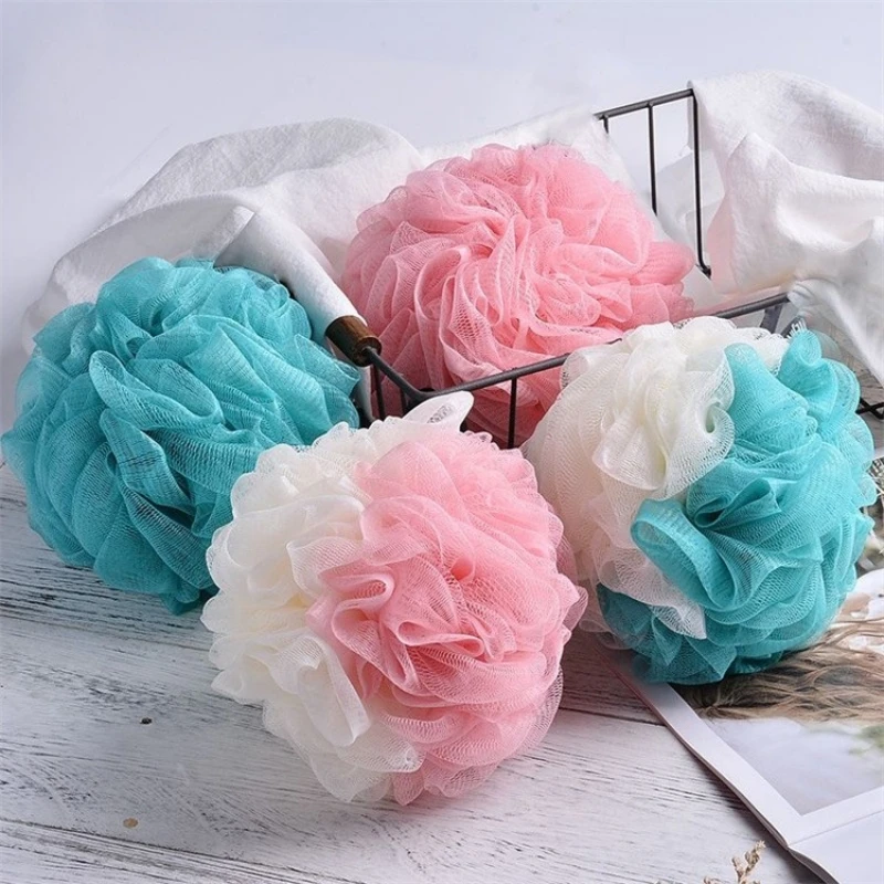 3 PCS Large Bi-Colour Shower Balls Colourful PE Soft Frosted Bubble Bath Flower (Colour Random)