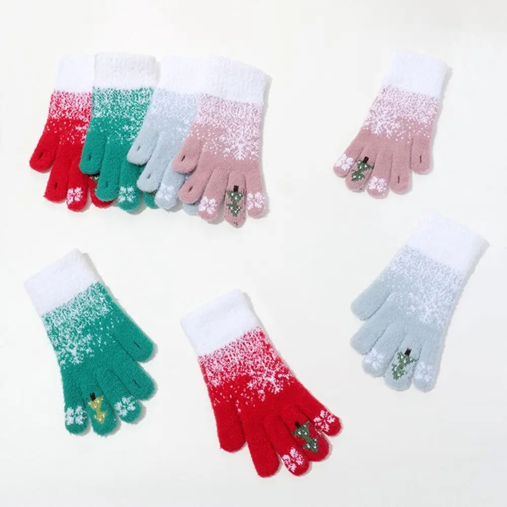 Kawaii tela de toque natal luvas de malha quente pelúcia inverno veludo luvas vermelho à prova vento feminino luvas estudante