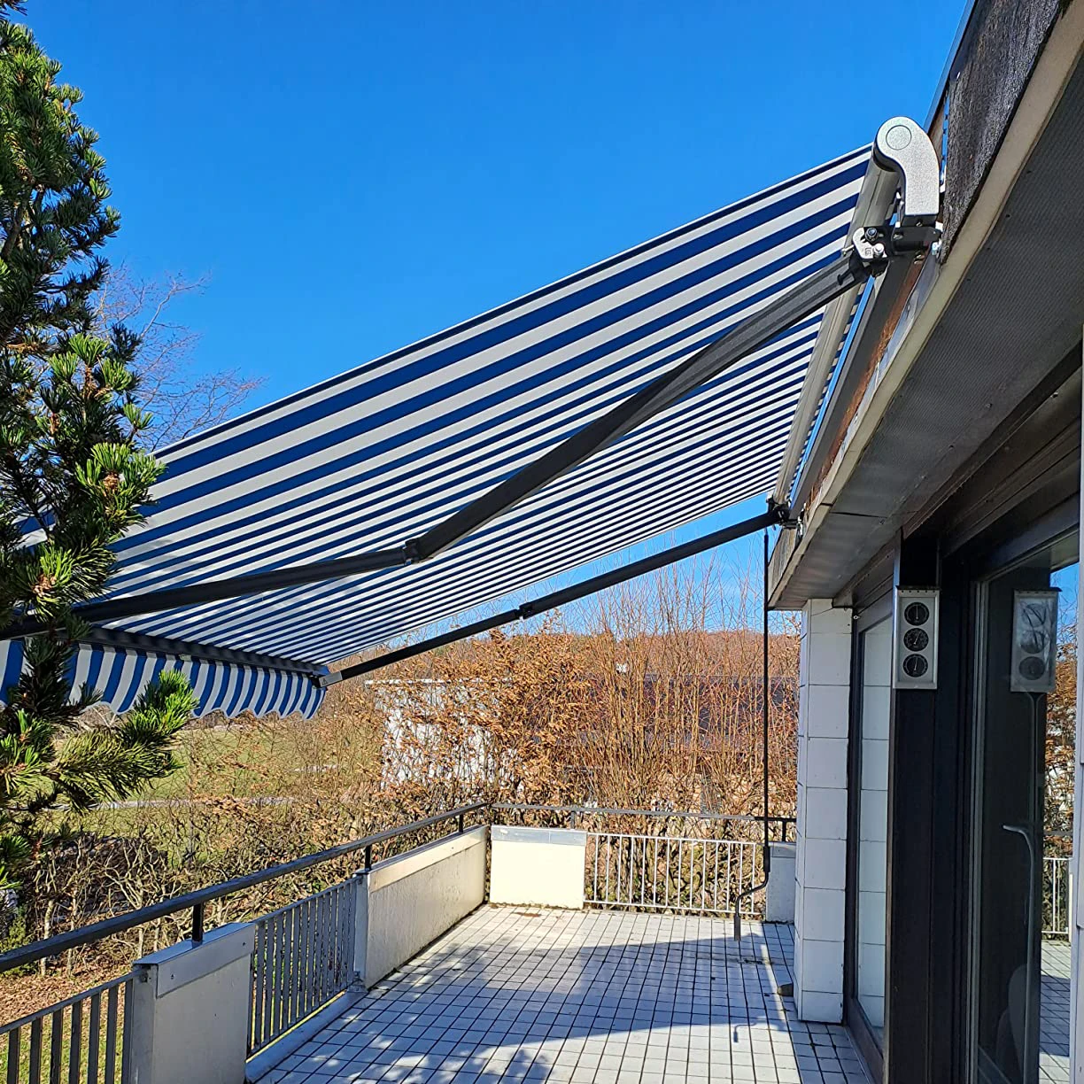 Uplion Modern Aluminum Window Awning Retractable Patio Awnings Folding Arm Manual Sunshade Balcony Outdoor Backyard Use