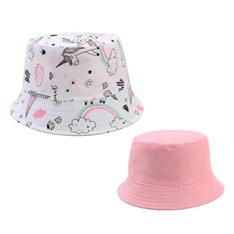 Double Sided Baby Bucket Hat Cute Unicorn Embroidered Cartoon Animals Children Boys Girls Fisherman Caps Outdoor Kid Sun Hat