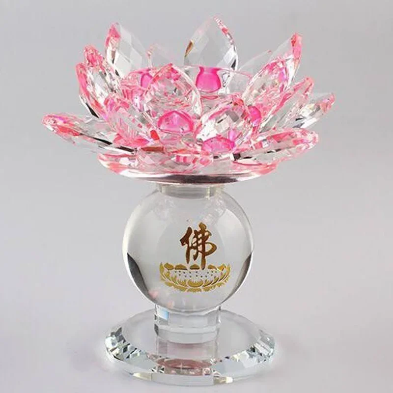 Candeliere di loto di cristallo dai piedi alti, base per lampada al burro Forniture per matrimoni Ornamenti di cristallo colorati Forniture buddiste di loto, 1 pezzo