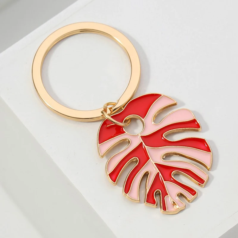 Colorful Big Vintage Statement Bohemian Enameled Leaf Keychain For Women Men Pendant Hanging Decoration Gold Color Accessories