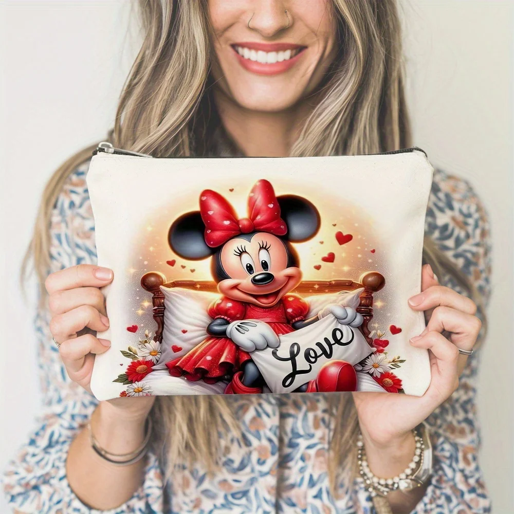 디즈니 미키 마우스 발렌타인데이 메이크업 가방 - 축제적인 하트와 꽃무늬가 특징, 완벽한 여행용 지퍼 파우치 - 재미있는 생일 선물