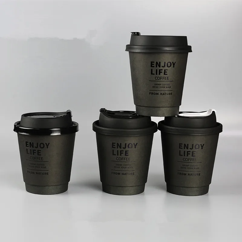 25 sets 300ML10OZ Disposable coffee cup latte hot cold drink milk tea takeaway hot black double layer paper cups with lids