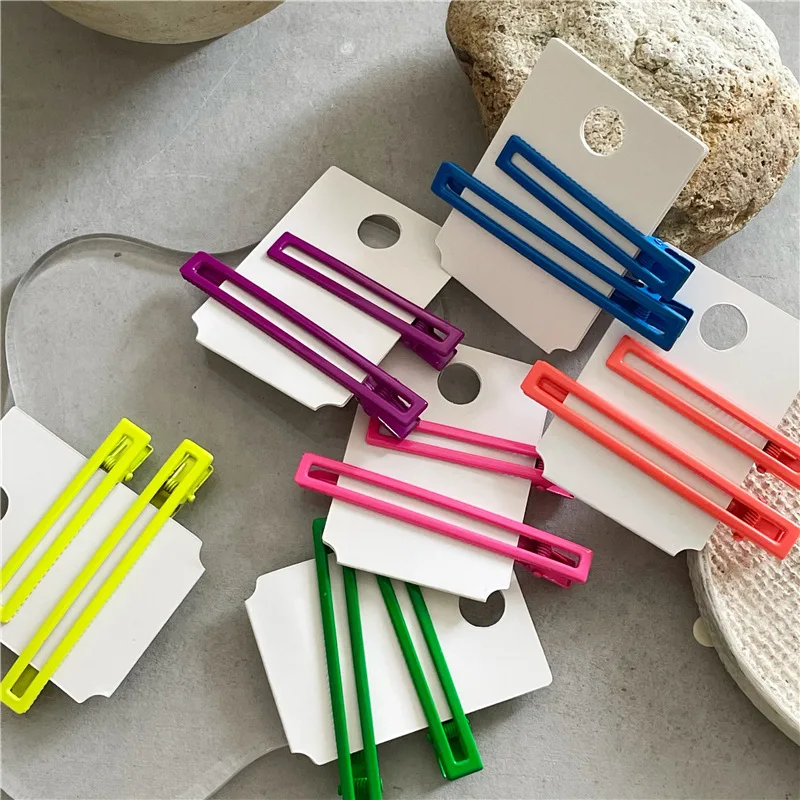 Fashion Neon Color Alloy Hair Clip Hollow Out Rectangle Barrette Solid Bright Color Hairpin Korean Side Hair Clip For Women Girl