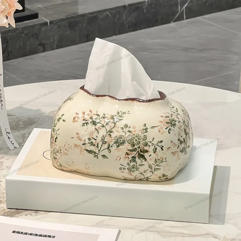 For Pastoral Fresh Flower Ceramic Paper Box Tissue Box Decorative Home Living Room Napkin Paper Box Creative Ornament