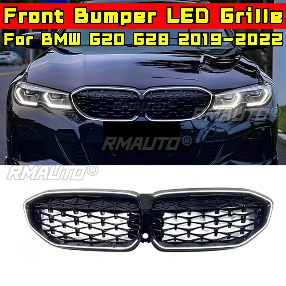 For G20 LED Grill Car Front Bumper Grill Body Kit Front Bumper LED Grille For BMW 3 Series G20 G28 2019-2022 Modification Part