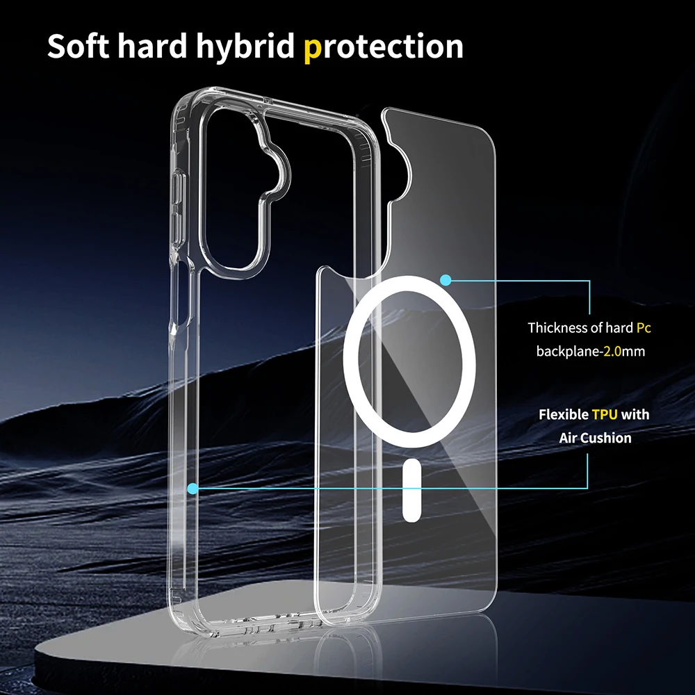 Custodia magnetica Magsafe per Samsung A17 A56 A36 A26 A16 A06 A55 A35 A15 A54 4g 5g Cover rigida ibrida Trasparente antiurto Soft Shell