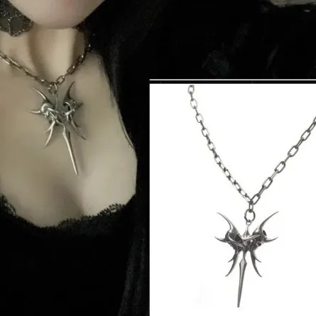 Europe and America Silver Color Skull Cross Necklace UNISEX Cool and Handsome Motorcycle Jewelry Necklace