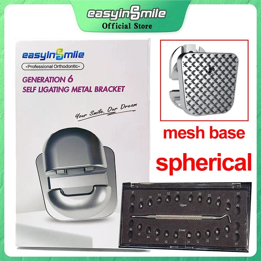 

Easyinsmile 20pcs Dental Self-Ligating Orthodontic Brackets Metal Spherical MBT 3/345 Slot 0.022 Mini Braces with Tool Kit