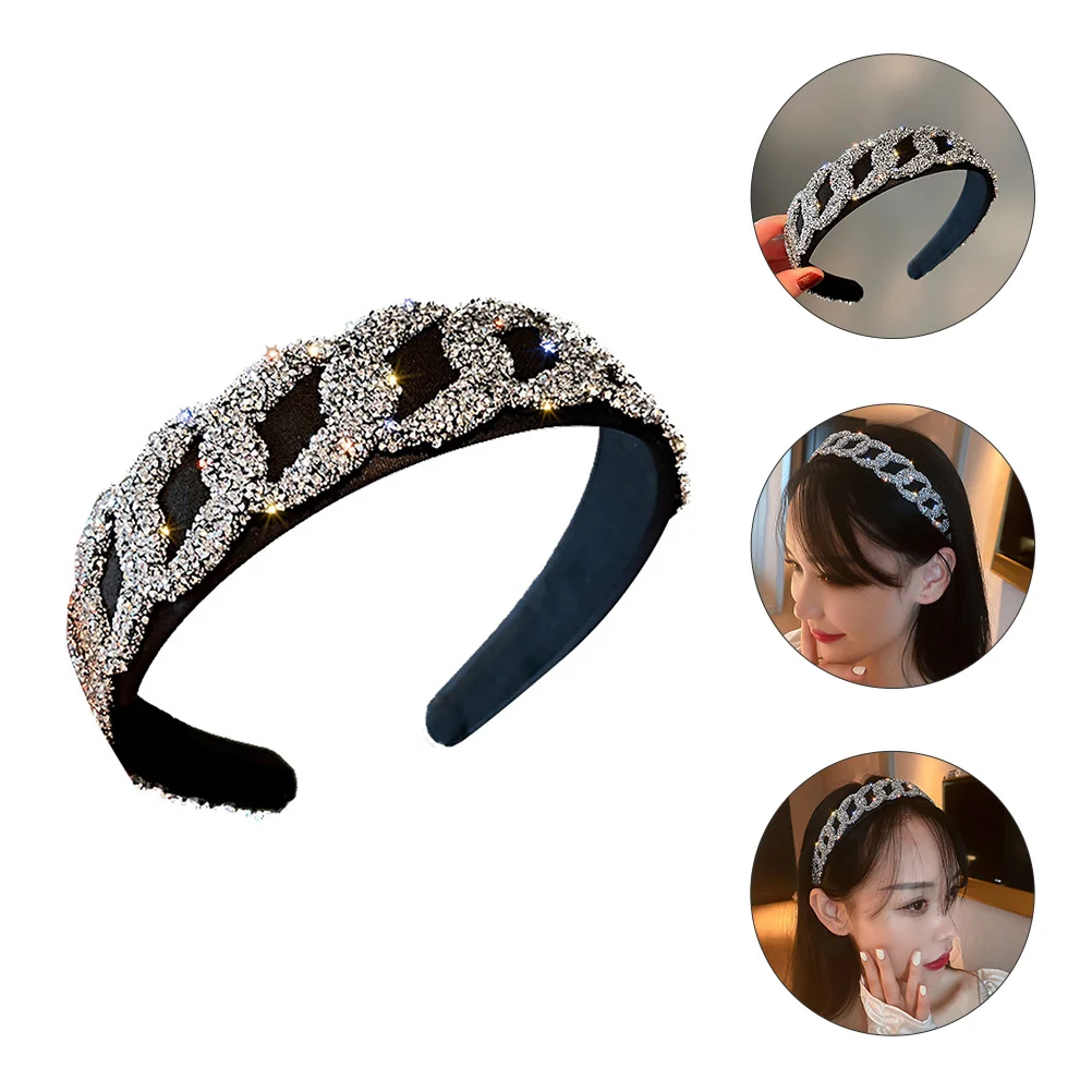 

Headband Rhinestone Padded Bride Tiara Elastic Hair Ties Hoop Accessory Hairband Headdress Decorate