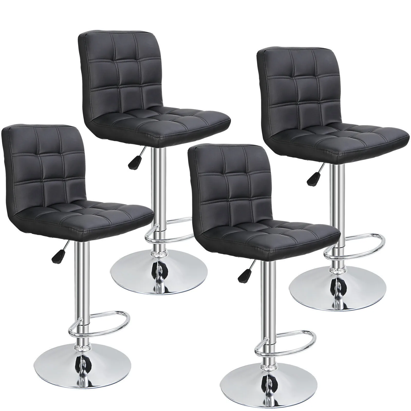 US Set of 2/4 Adjustable Bar Stools PU Leather Dinning Chair w/Back Modern Black