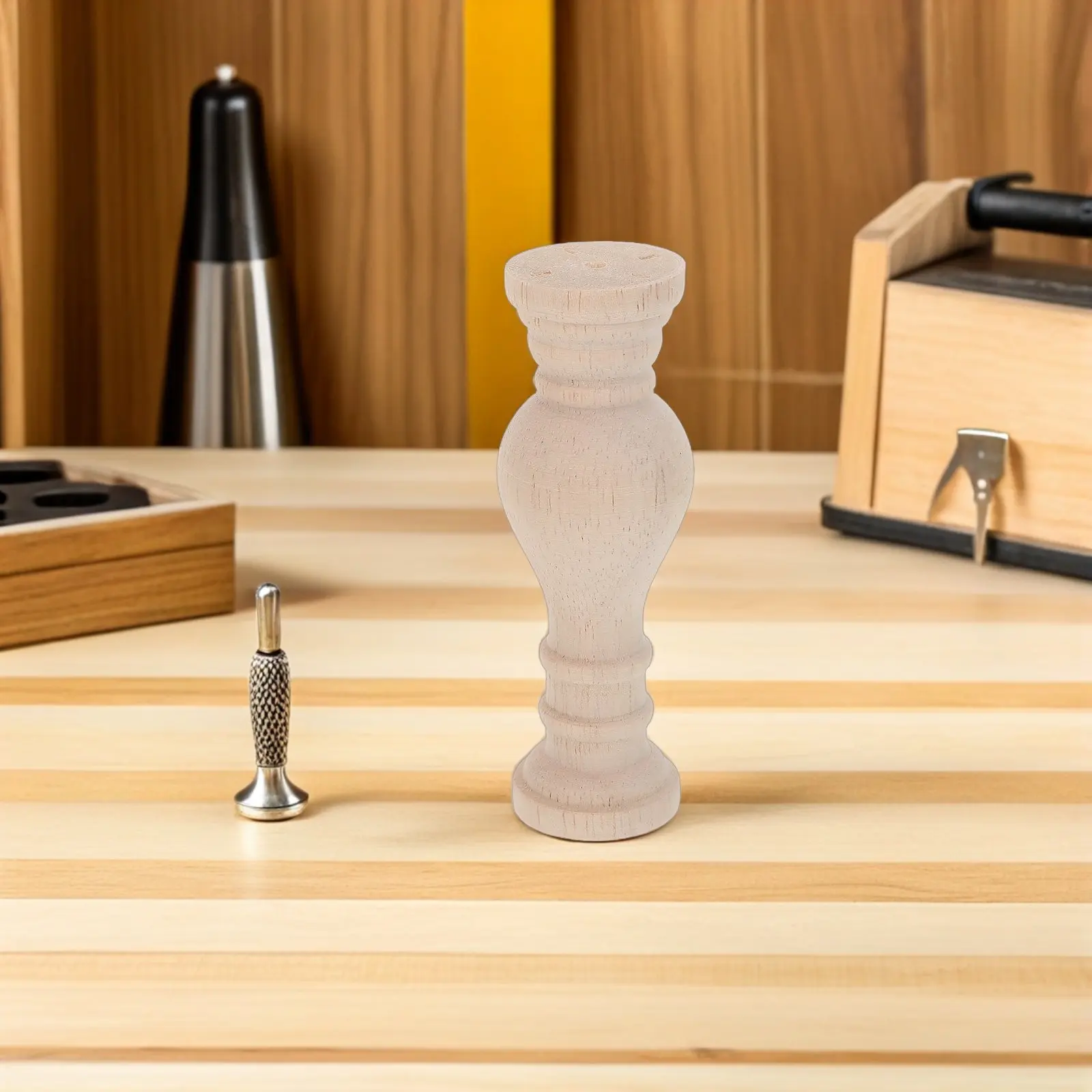 

4Pcs Unfinished Wood Finial Pillar Topper Roman Column Style Carved Wood Column Cap for Stair Post Baluster Curtain Rod