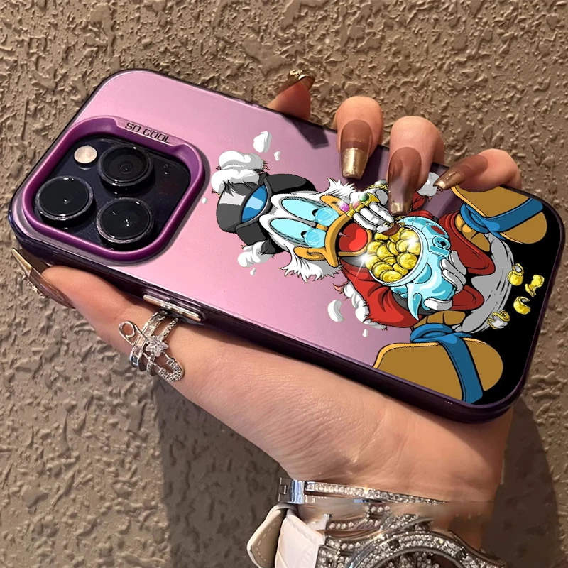 Disney Donald kaczka złota moneta dla Apple iPhone 15 14 13 12 11 XS X Pro Max Plus kolorowe srebrne etui na telefon komórkowy Funda