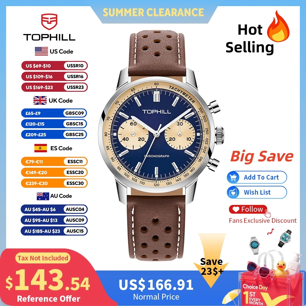 Tropic Strap Vintage - Zegarek męski TOPHILL Vintage Racing Chronograph,