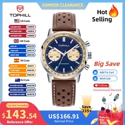 TOPHILL Reloj cronógrafo TOPHILL Reloj de piloto Seagull 1963 Reloj ST1901 Movimiento Cristal de zafiro Reloj de pulsera Militar Edición Limitada