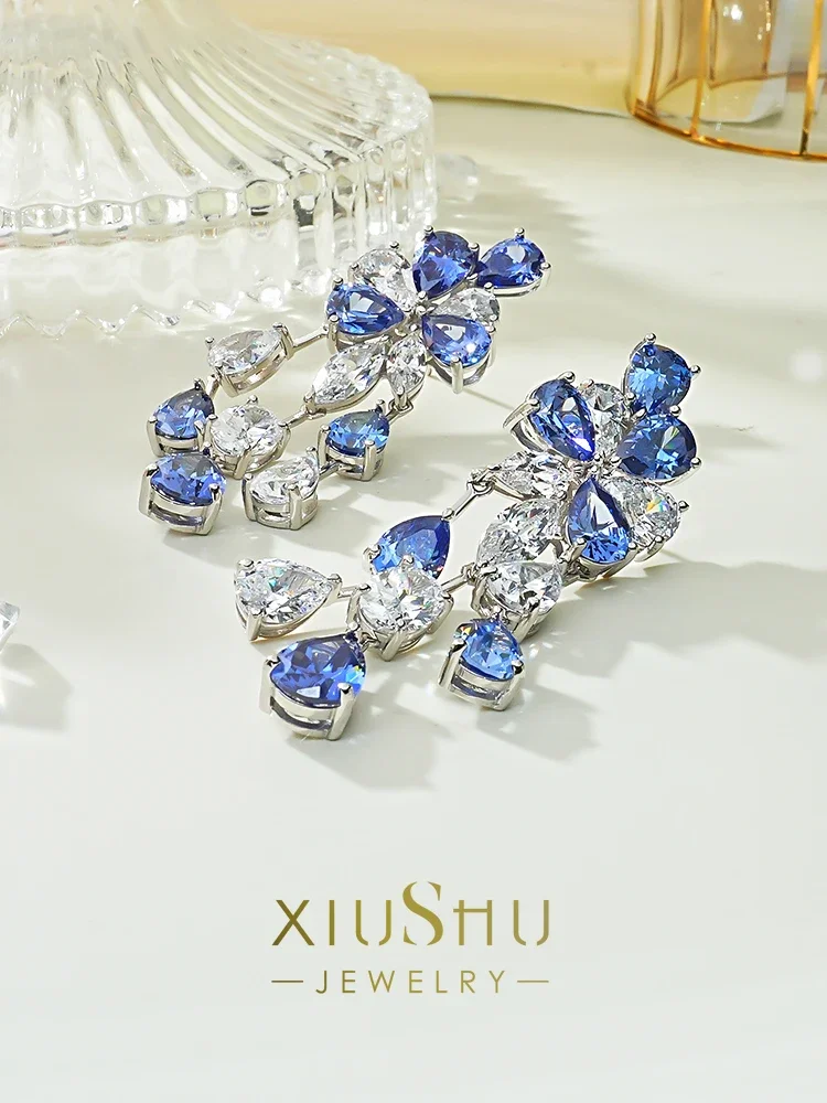 New Water Drops Flower Earrings for Women 925 Sterling Silver Luxury Versatile and Small Design Wedding Jewelry Wholesale