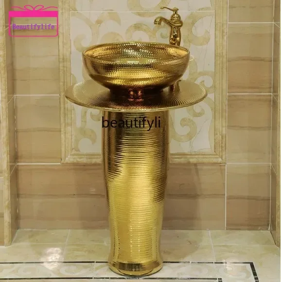 YL  European-style Artistic Pedestal Basin Wash Basin Bar Floor-standing Wash Basin Ceramic gold