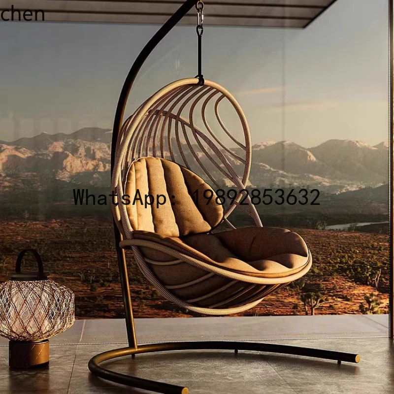 Internet celebrity balcony hanging basket high-end outdoor swing rocking chair courtyard single rattan floor