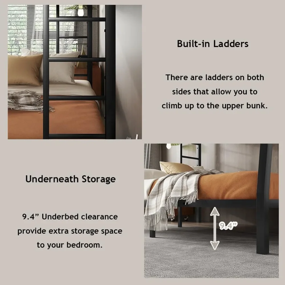 Bellemave Full XL فوق سرير كوين بطابقين للبالغين، إطار سرير بطابقين مقاس XL كامل مع سلمين ودرابزين كامل الطول، سهل الاستخدام #5