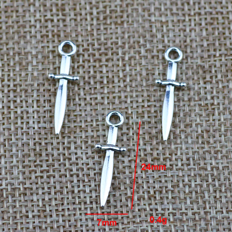 40pcs/lot 7*24mm Metal Small Dagger Sword Charms Pendant  DIY Handmade Gothic Necklace Earrings Bracelet Accessories