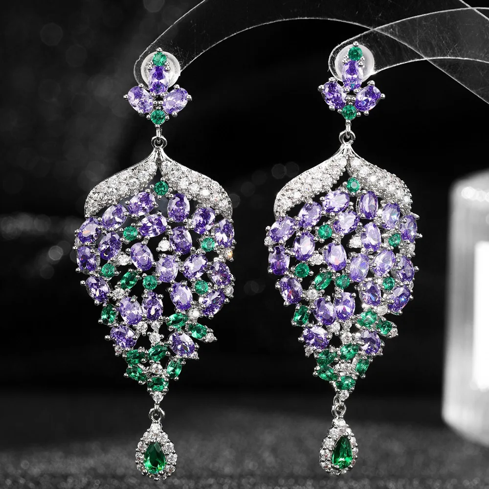 

Missvikki Romantic Luxury Pink Gorgeous Big Flowers Pendant Earrings For Women Wedding Party CZ Bridal Earrings Trendy Jewelry