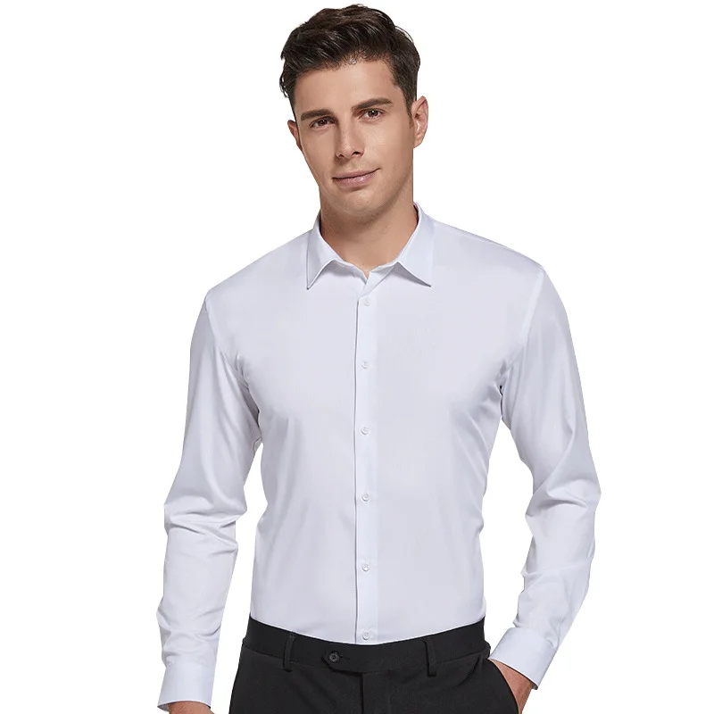 Camisa clásica de manga larga para hombre, de ajuste Regular Camisa lisa, Formal, de negocios, oficina, informal, con botones, color blanco, S-8XL