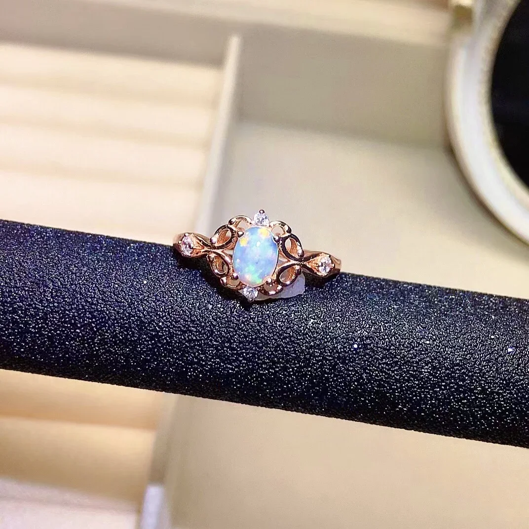 100% Natural Opal Silver Ring for Party 5mm*7mm 0.4ct Real Opal Ring Solid 925 Silver Opal Jewelry Gift for Girl