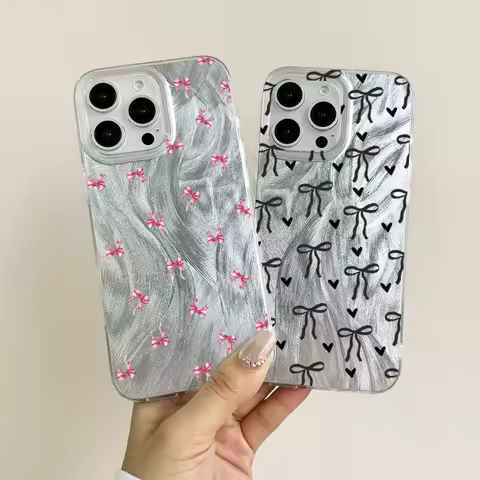 Cute Full Screen Pink Bow Phone Case For Samsung Galaxy S25 S24 Ultra 5G S23 S21 FE A55 A15 A35 A54 A34 A05S A05 S22 Plus Cover