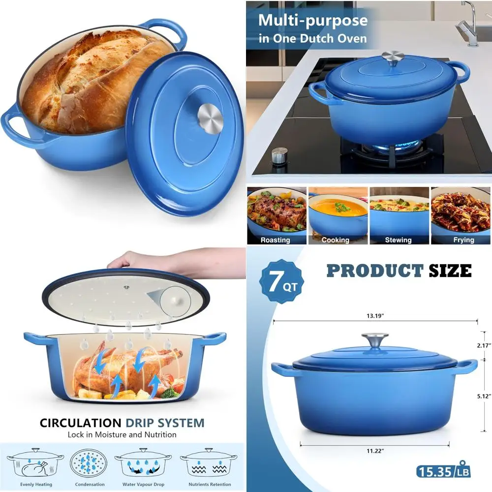 

Эмалированная чугунная овальная голландская духовка для выпечки хлеба, плетения, тушения и запекания с антипригарной поверхностью и безопасной в духовке Li