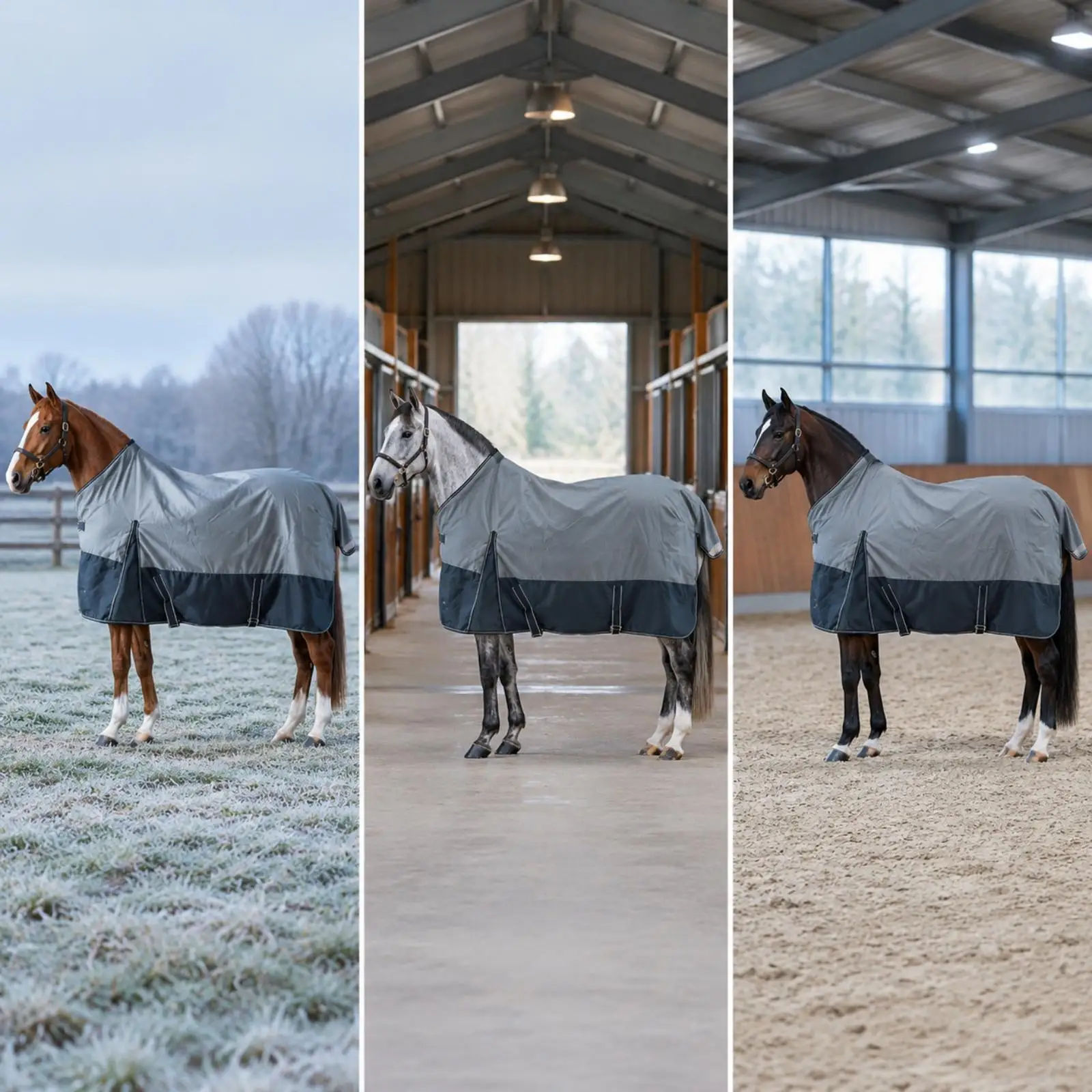 Horse Shedding Coat 1200D Oxford Cloth Full Coverage Design with Tail Cover Front Fastening for Grooming and Turnout
