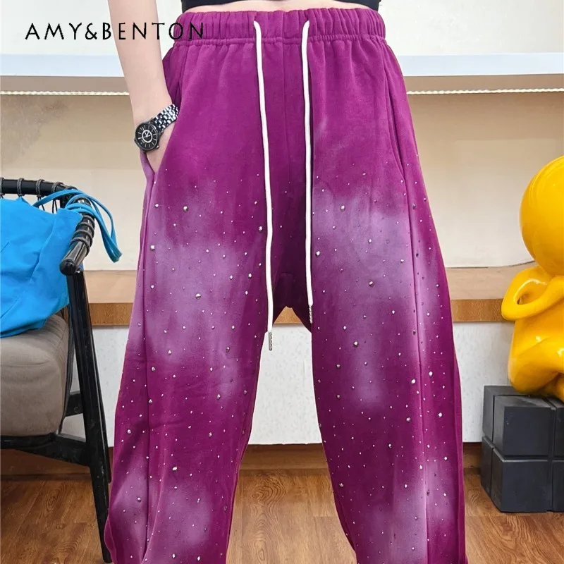 Winter Fleece-lined Thickened Casual Loose Trousers Diamond Drills Ankle-Tied Sweatpants Female Oversize Slimming Harem Pants