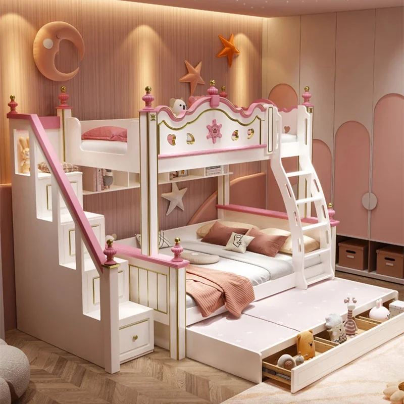 Letti per bambini a castello di lusso Princess Storage Girl Baby letti per bambini Loft Modern Camas Infantiles mobili per camera da letto ZL50CB