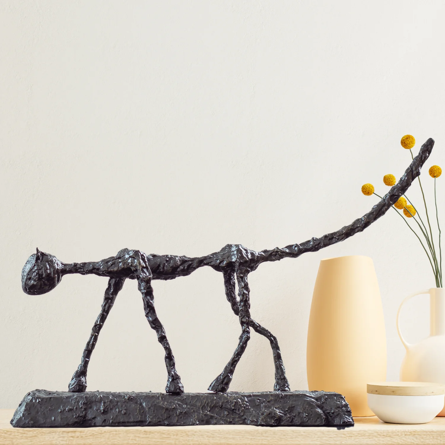 Antique Bronze Cat Statue Albet Giacometti Cat Sculpture Casting Animal Handcrafts Abstract Home Office Decor Gift Collection