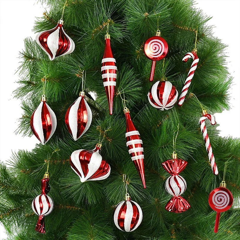 14pcs/box Christmas Tree Candy Pendants Xmas Ball Cane Lollipop Hanging Ornaments Christmas Home Decoration 2023 New Year Gifts