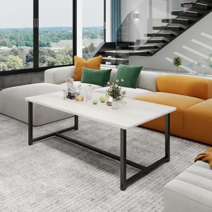 

35.4" Rectangular Coffee Table for Living Room Modern Industrial Style Coffee Table Center Table with Metal Frame for Small Spa