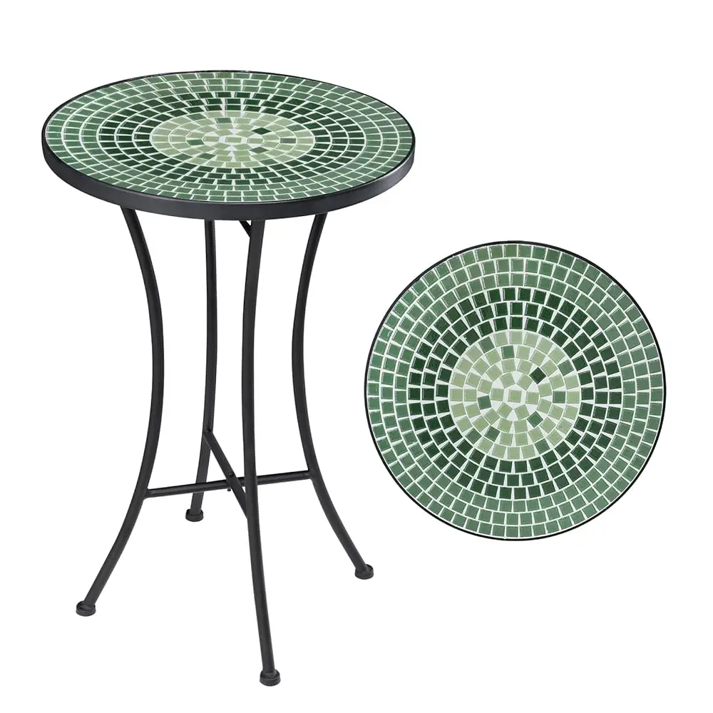 

Mosaic Outdoor Side Table, 14"" Round Folding Plant Stand For Patio Garden Backyard Balcony Porch Indoor Accent End Table For