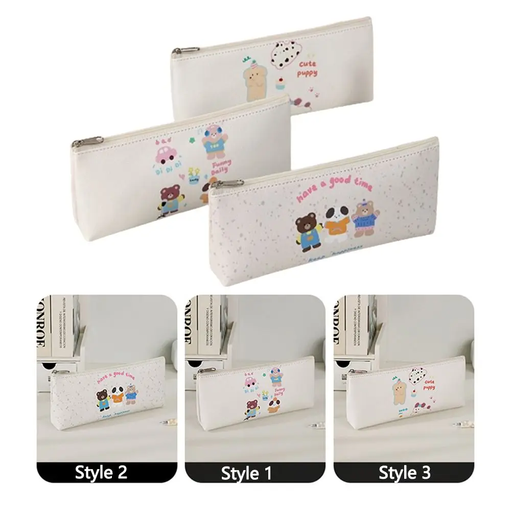 Borsa per penne INS Kawaii Orso cartone animato stampato Astuccio per matite in pelle PU Cartone animato Borsa per riporre articoli di cancelleria carina creativa Forniture per ufficio