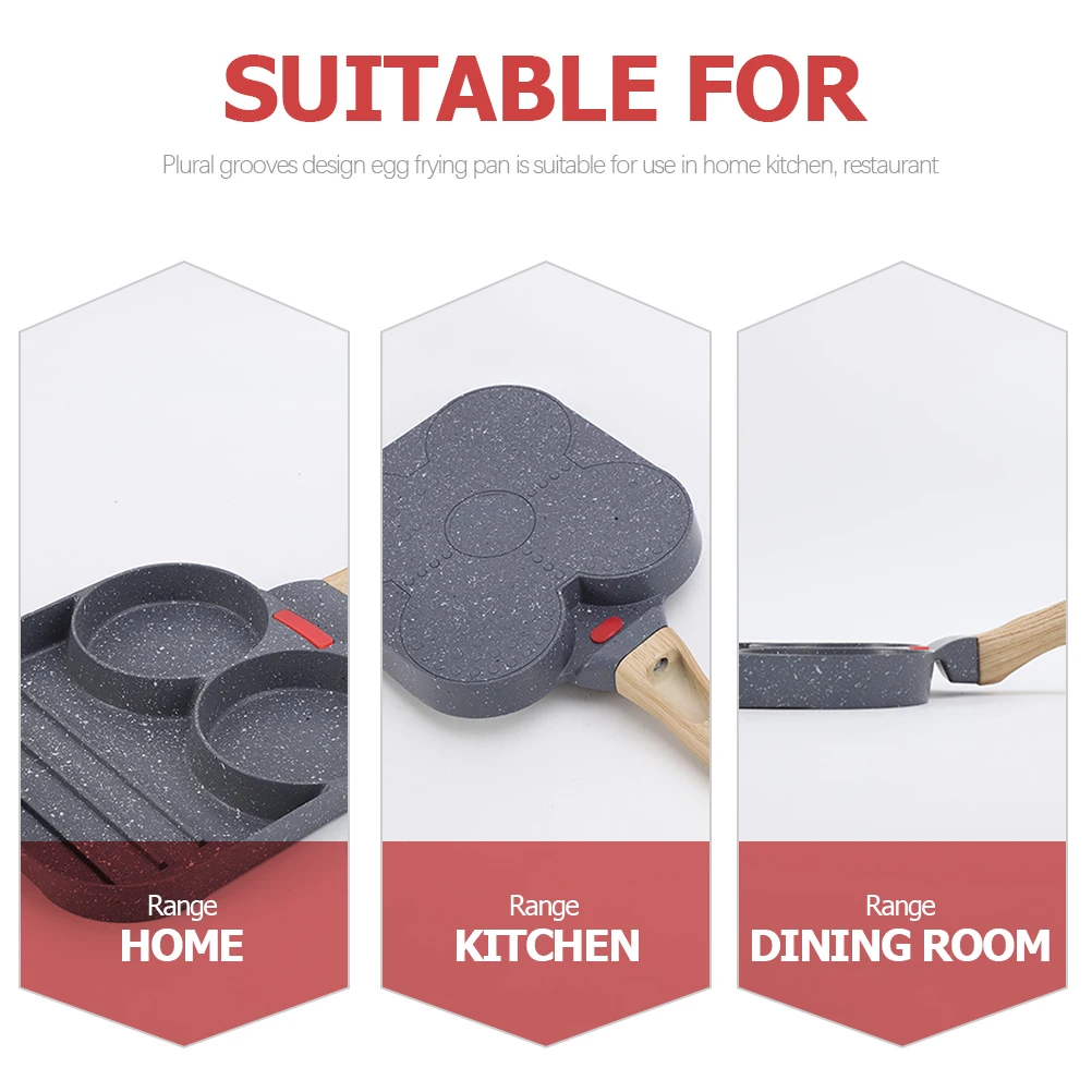 

3 in 1 Divided Frying Pan Nonstick Square Skillet 10 Inch Medical Stone Egg Cooking Sectioned Pan Steel Kitchen Tool