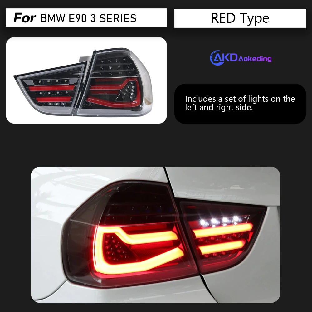 AKD تصفيف السيارة لسيارات BMW E90 الذيل ضوء 2009-2012 320i 323i325i 330i مصباح ليد خلفي DRL إشارة الفرامل عكس اكسسوارات السيارات #4