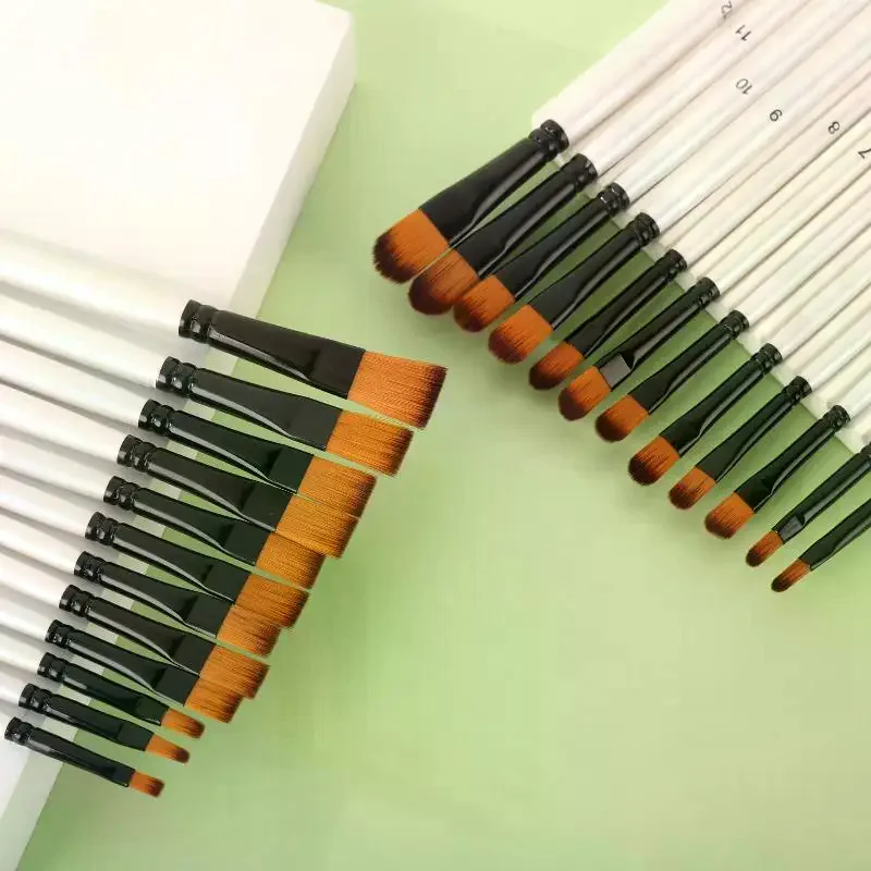 12Pcs/set DIY Oil Acrylic Painting Art Paint Brushes Supplies Nylon Hair Wooden Handle Watercolor Paint Brush Pen Set Learning