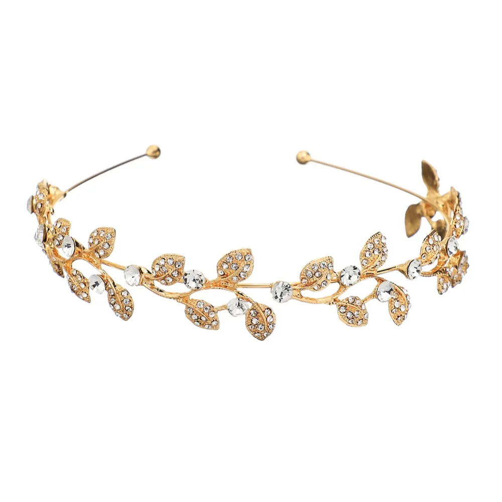 

Alloy Material Wedding Hair Accessories Rhinestone Crystal Gold Silver Color Bride Headband Leaf Design Flower Design